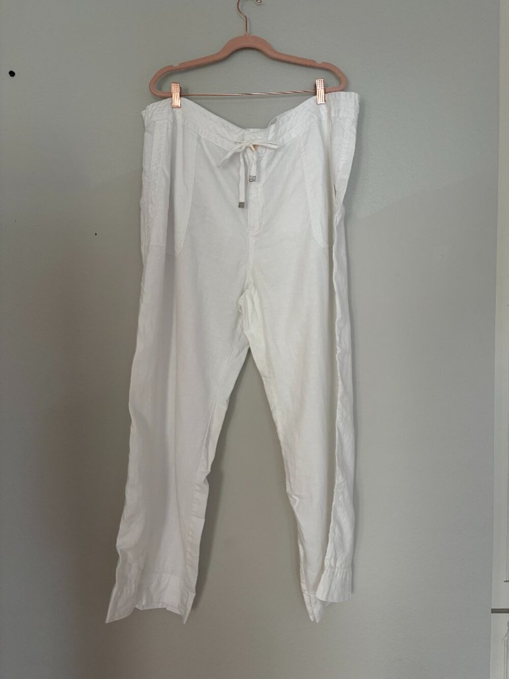 Lauren Ralph Lauren | White 100% Linen Drawstring Tie Waist Cuffed Pants 22W